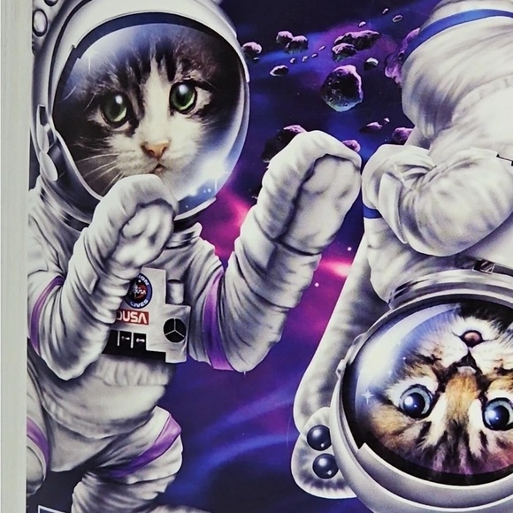 WILD FRONTIER PLUSH THROW WILDERNESS SPACE CATS ASTRONAUT 50" X 60" Soft - Picture 7 of 8